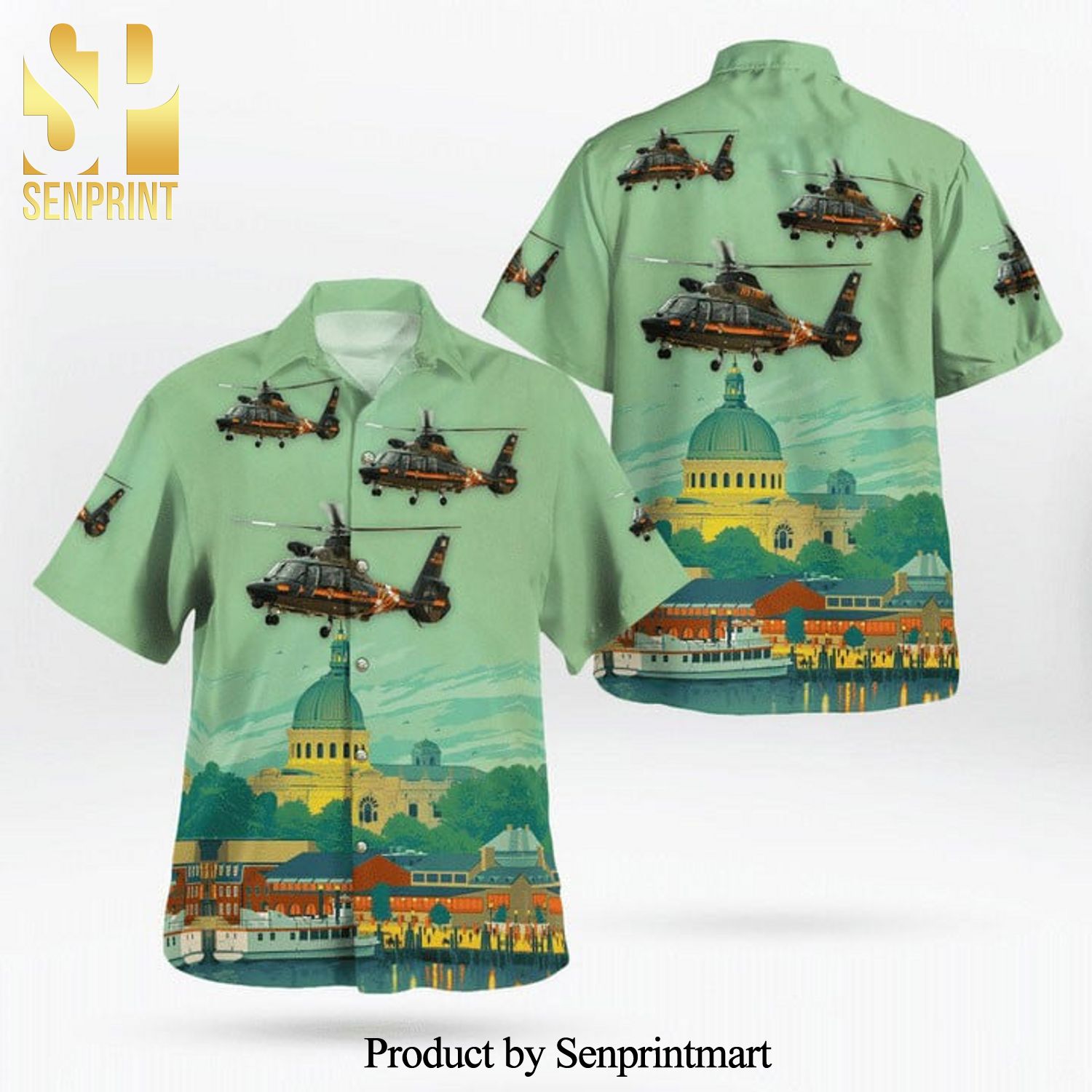 Maryl And State Police Aerospatiale SA-365N-1 Dauphin 2 Full Printing Flowery Aloha Summer Beach Hawaiian Shirt - Green