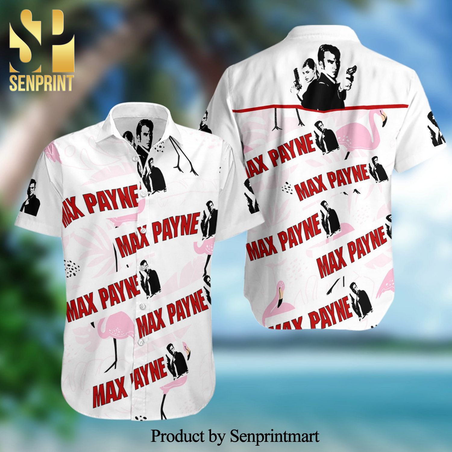 Max Payne Full Printing Summer Short Sleeve Hawaiian Beach Shirt - White