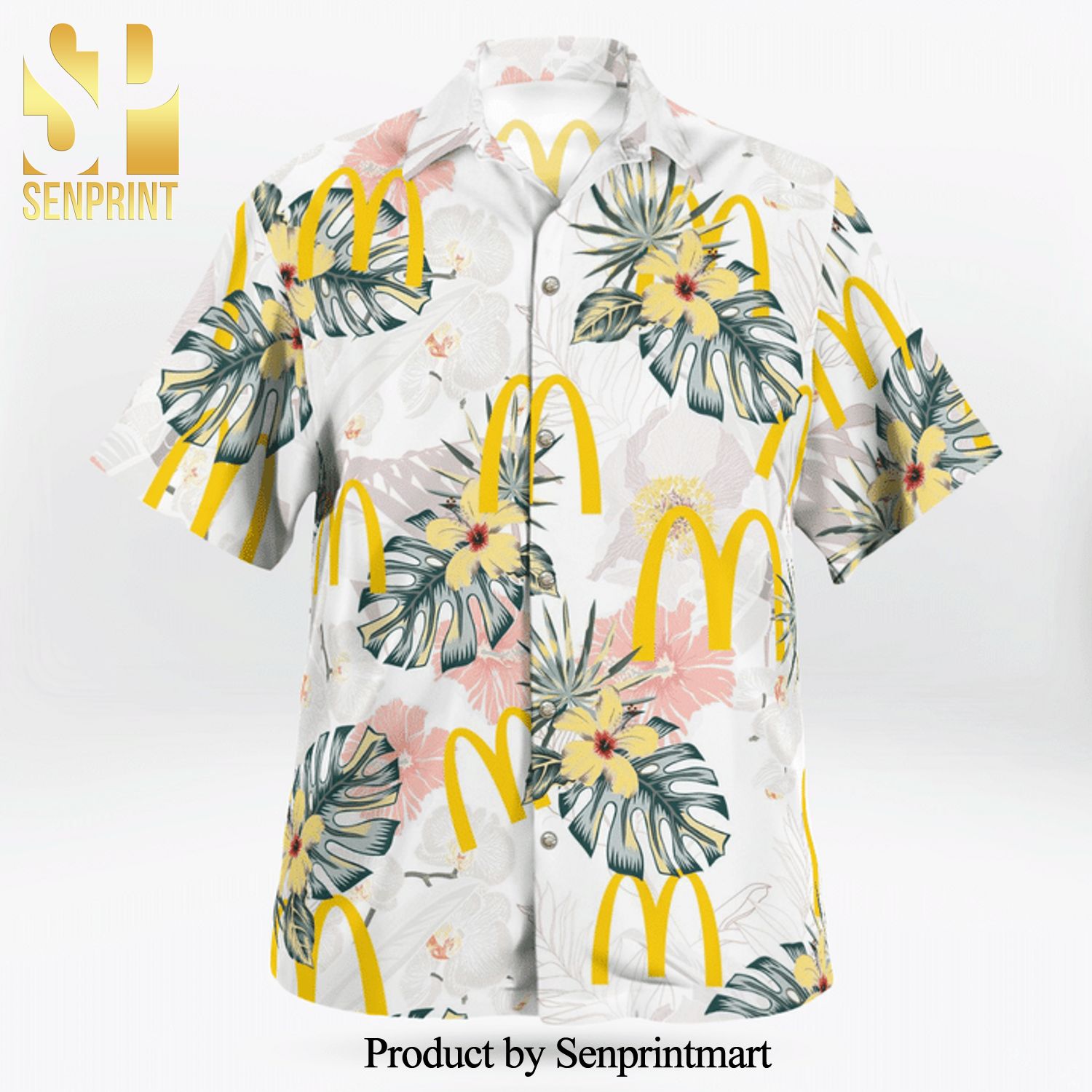 McDonald’s Logo Full Printing Flowery Aloha Summer Beach Hawaiian Shirt – White