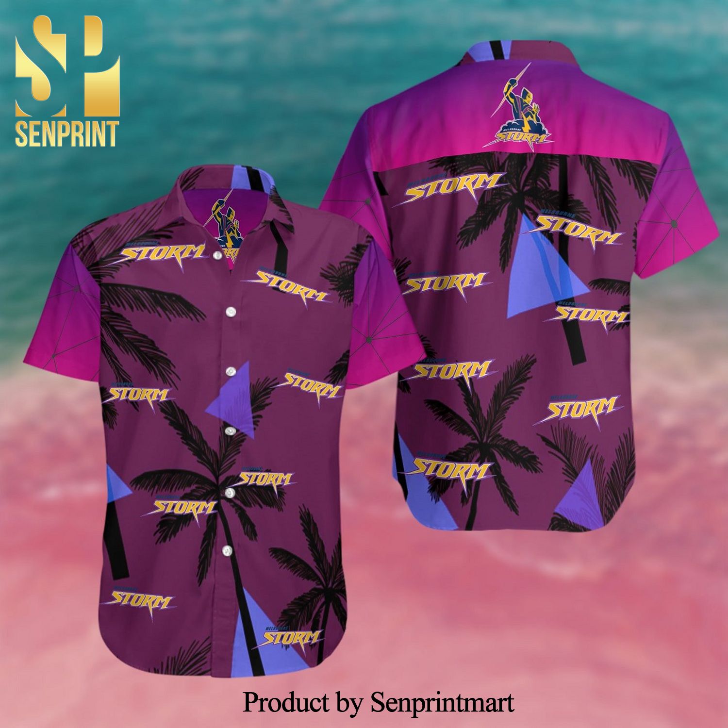 Melbourne Storm Full Printing Summer Short Sleeve Hawaiian Beach Shirt - Purple