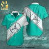 Mercedes AMG Petronas F1 Team Geometric Pattern Full Printing Aloha Summer Beach Hawaiian Shirt And Beach Shorts – Turquoise