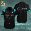 Mercedes AMG Petronas F1 Team Full Printing Stripes Short Sleeve Dress Shirt Hawaiian Summer Aloha Beach Shirt – Black Gray