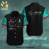 Mercedes AMG Petronas F1 Team Palm Tree Full Printing Aloha Summer Beach Hawaiian Shirt And Beach Shorts – Black Turquoise