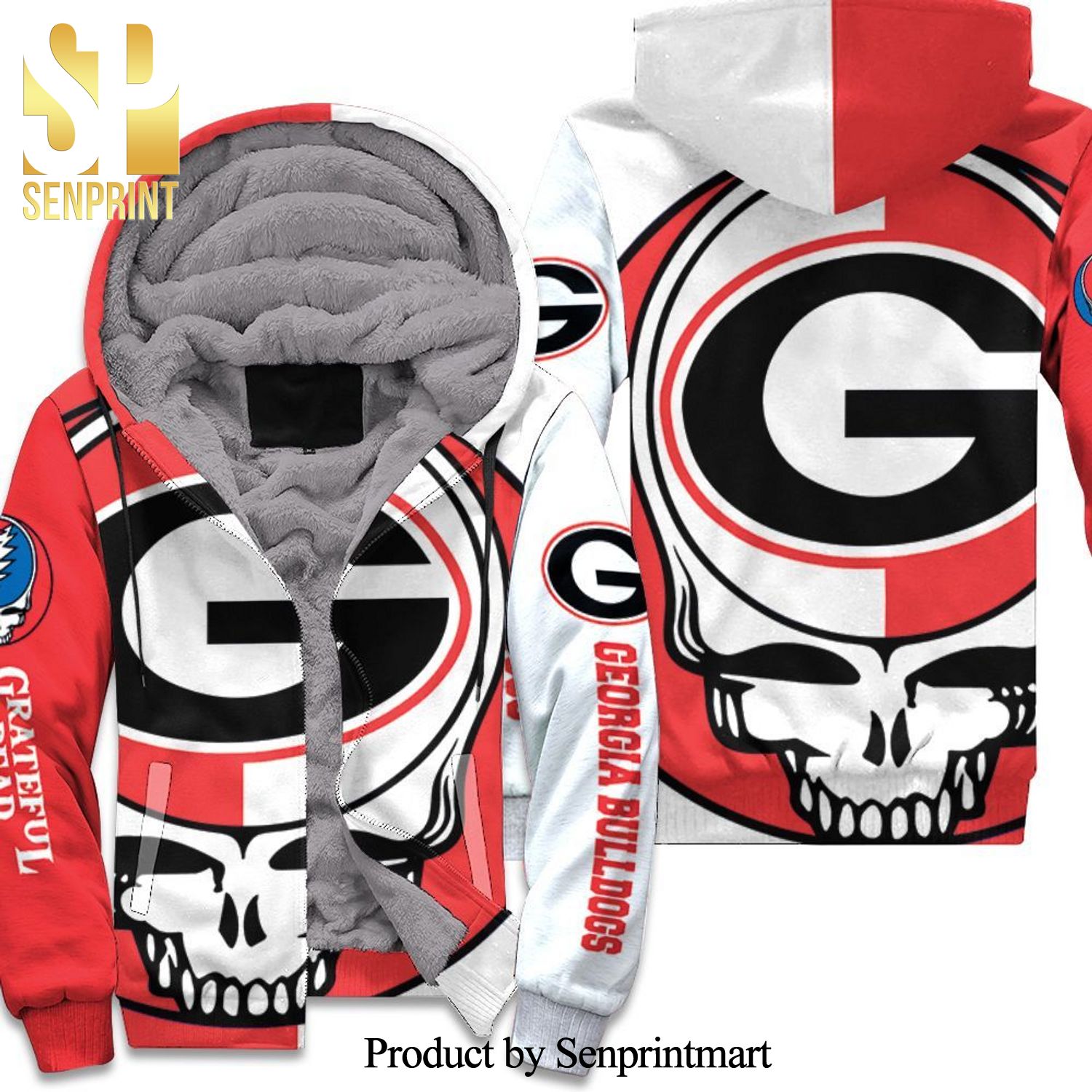 Grateful Dead Georgia Bulldogs Bolt Skull Hot Version Unisex Fleece Hoodie
