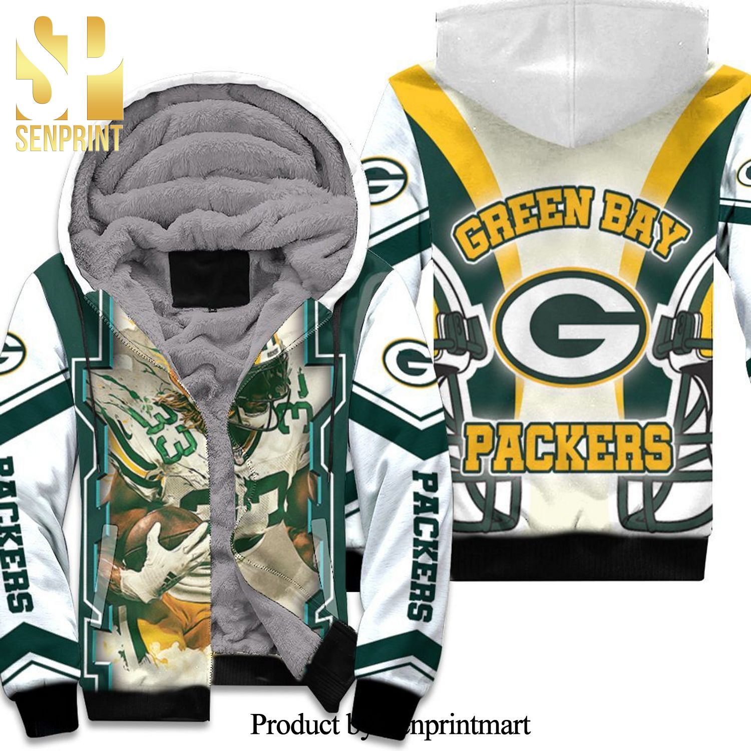 Green Bay Packers Aaron Jones 33 New Outfit Full Printed Unisex Fleece Hoodie