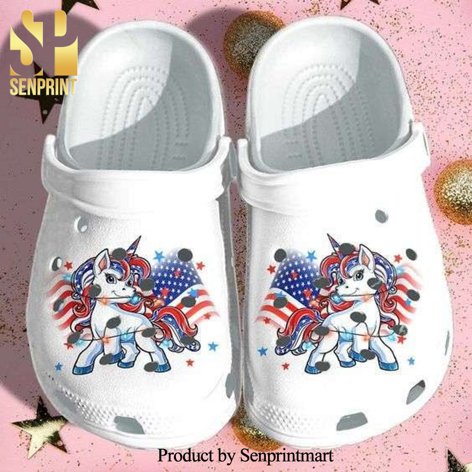 Unicorn Usa American Flag 4Th Of July Full Printed Classic Crocs Crocband Clog