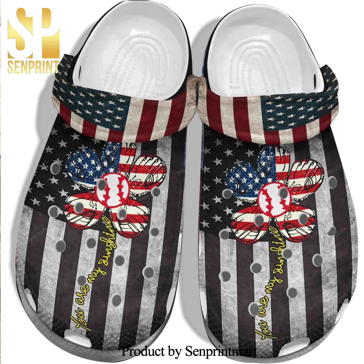 Usa Flag Baseball You Are My Sunshine 4Th Of July Crocs Crocband