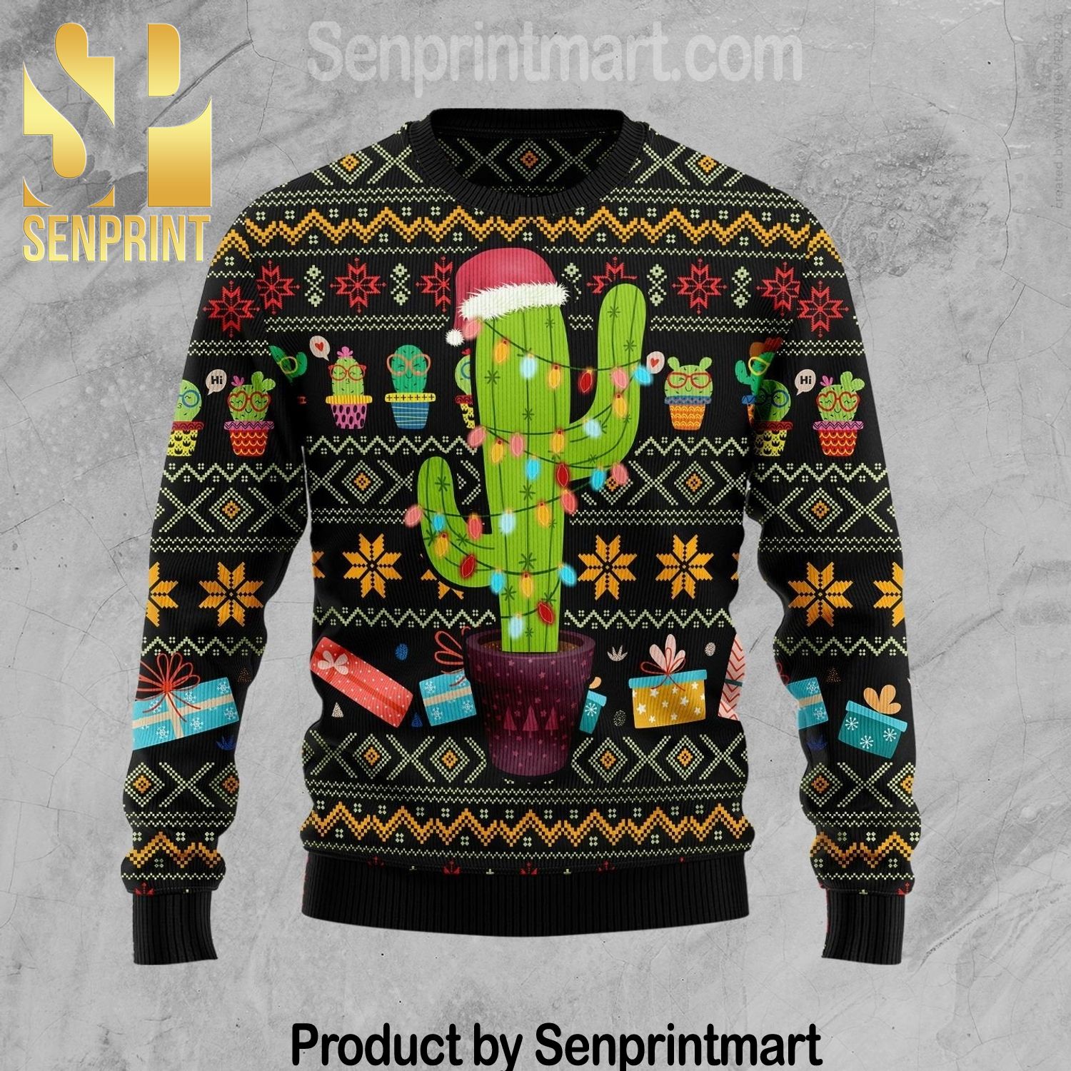 Cactus Xmas Xmas Time All Over Printed Knitted Ugly Christmas Sweater