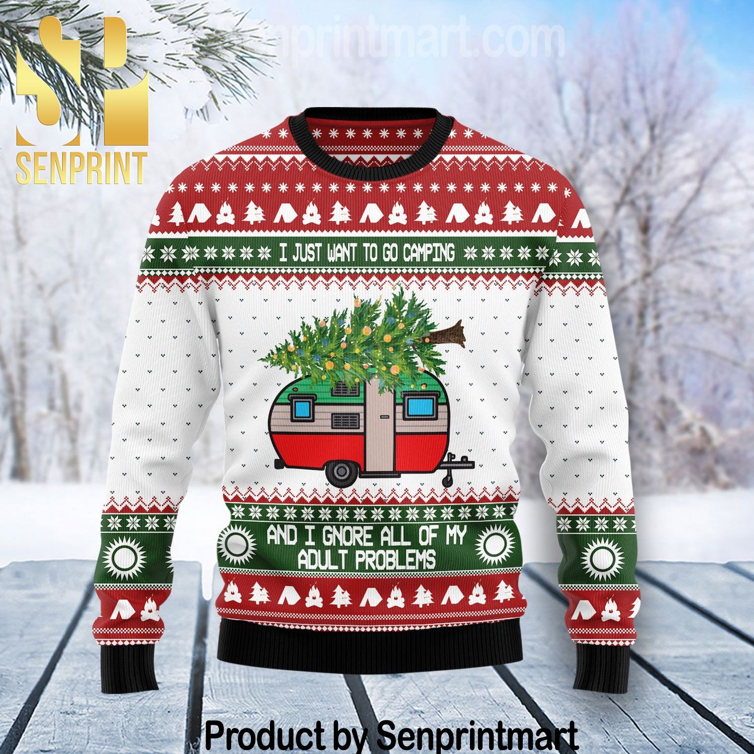 Camping Christmas Chirtmas Gifts Wool Ugly Knitted Christmas Sweater