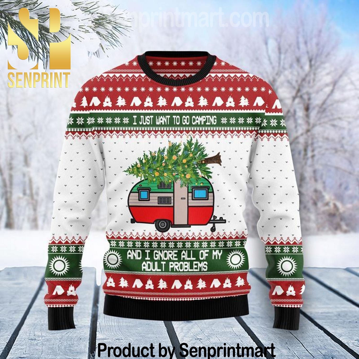 Camping Holiday Time Christmas Wool Knitted Sweater