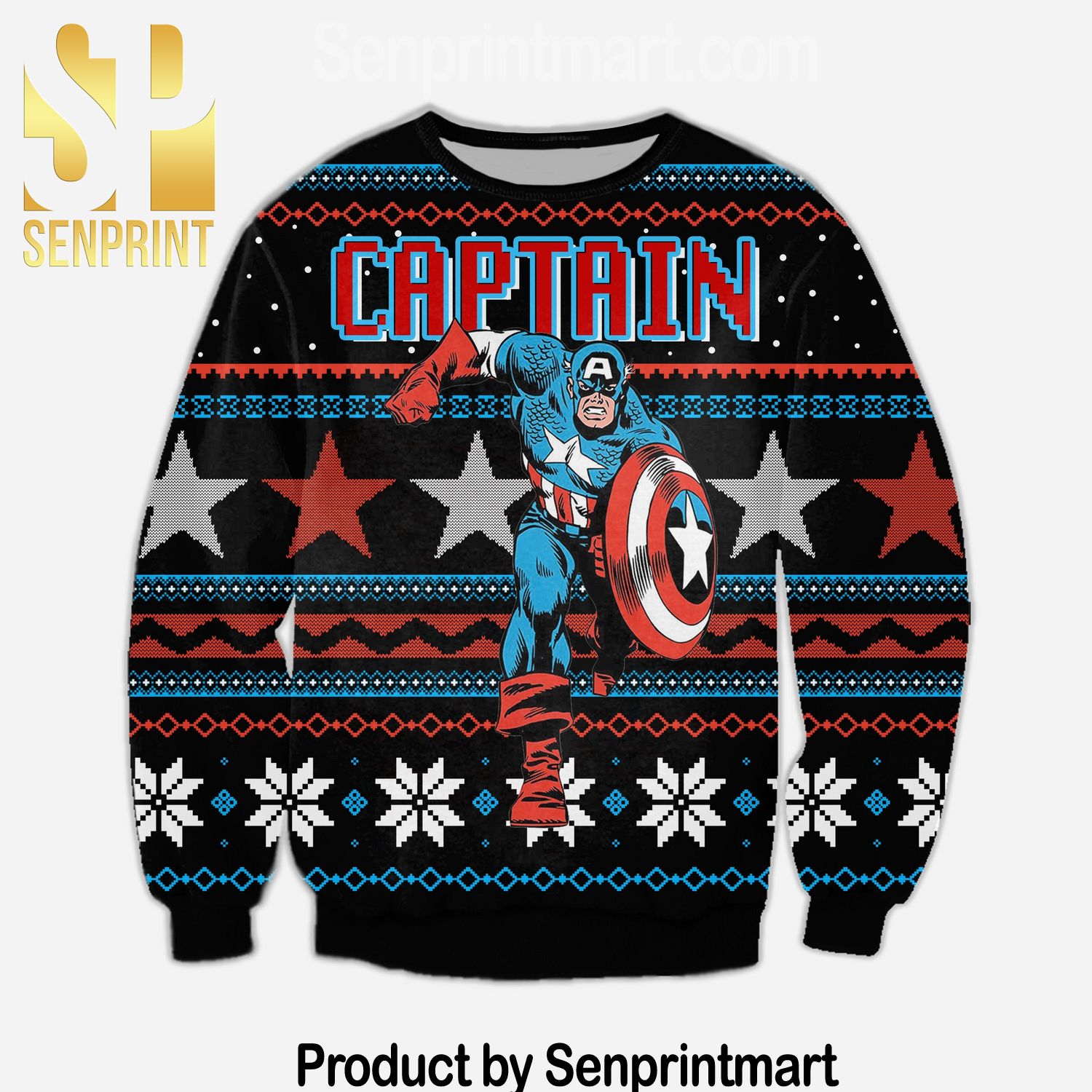Captain America Wool Blend Ugly Knit Christmas Sweater