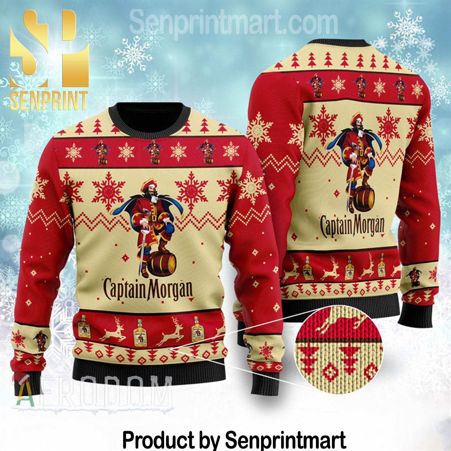 Captain Morgan Holiday Gifts Full Print Knitting Wool Sweater