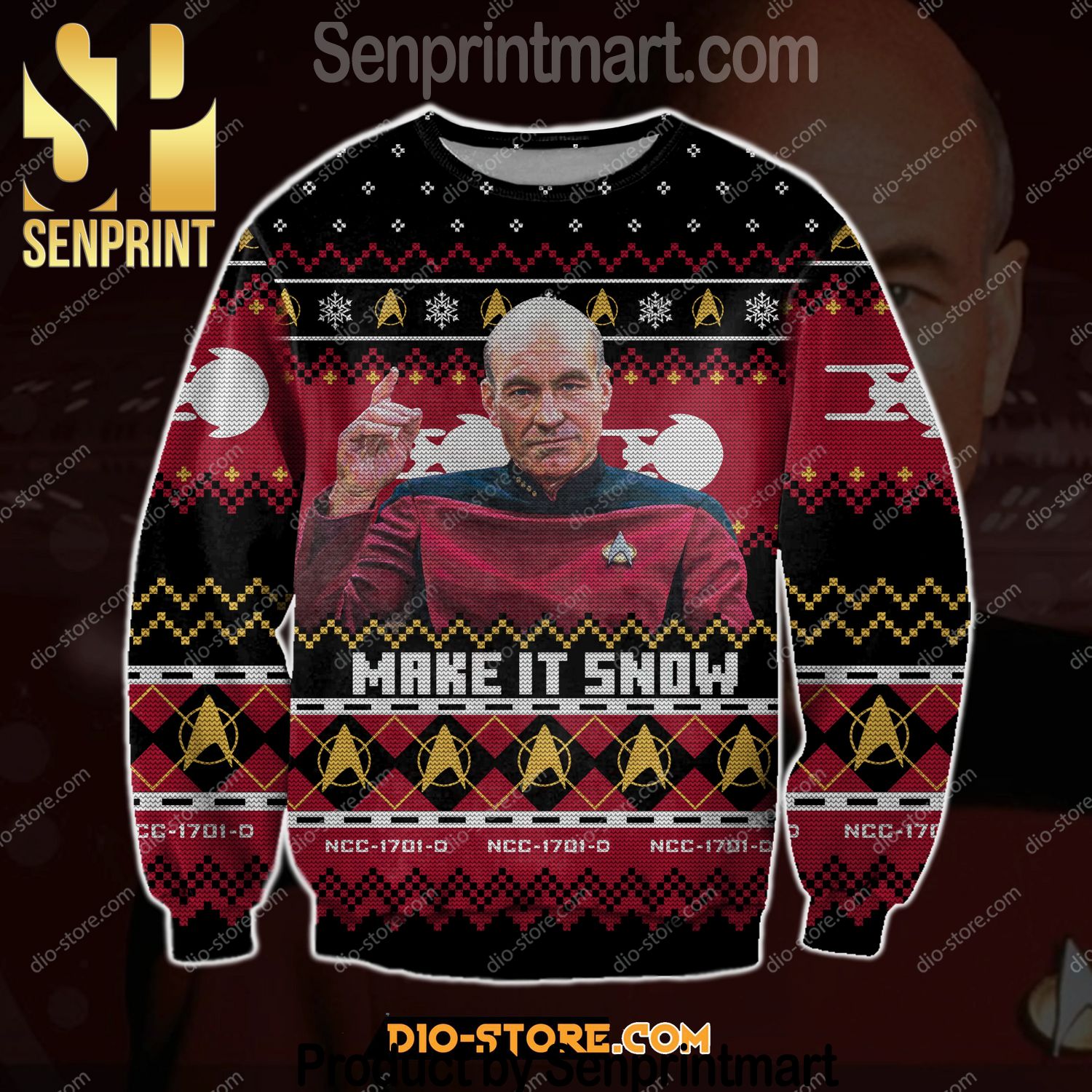 Captain Picard Star Trek Chirtmas Time Wool Knitted Ugly Sweater
