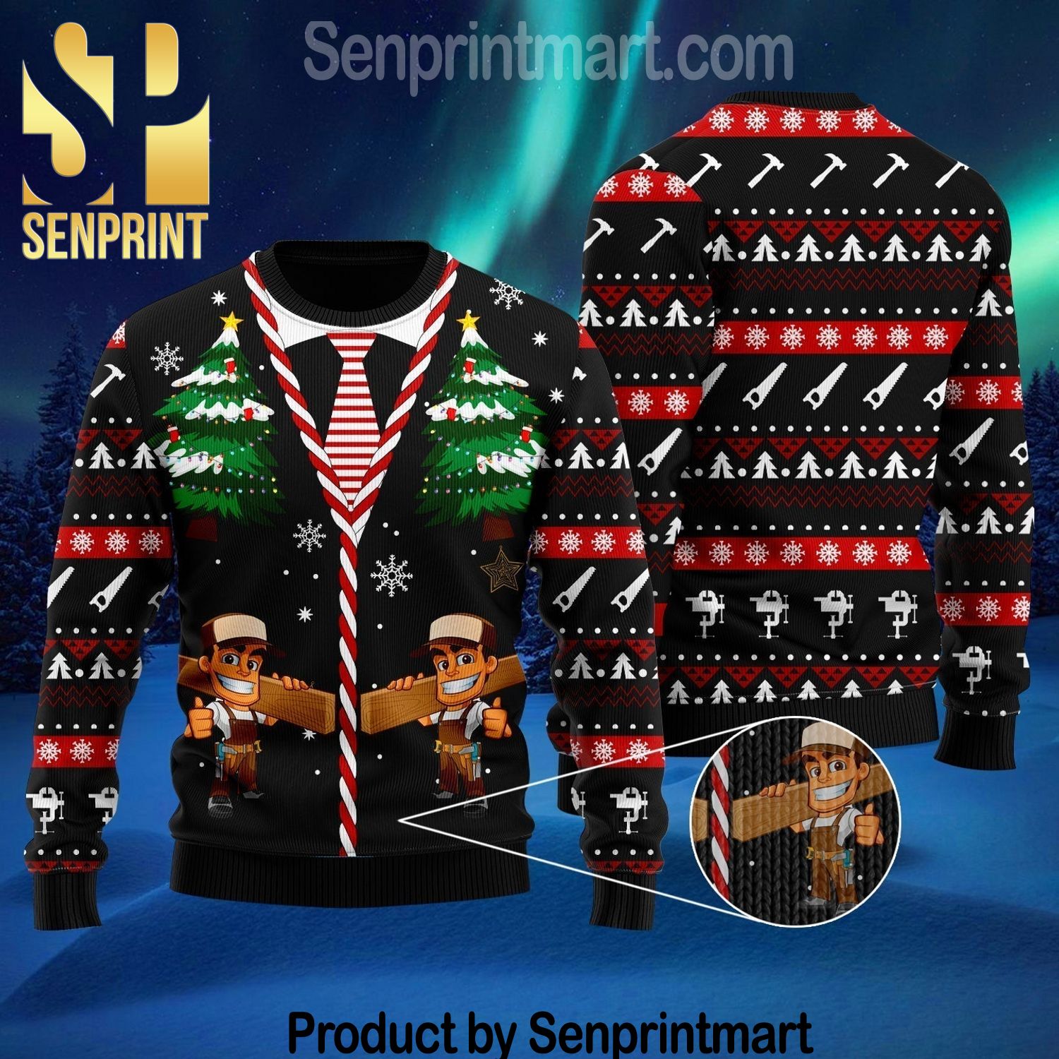 Carpenter Christmas Gift Ideas Pattern Ugly Knit Sweater