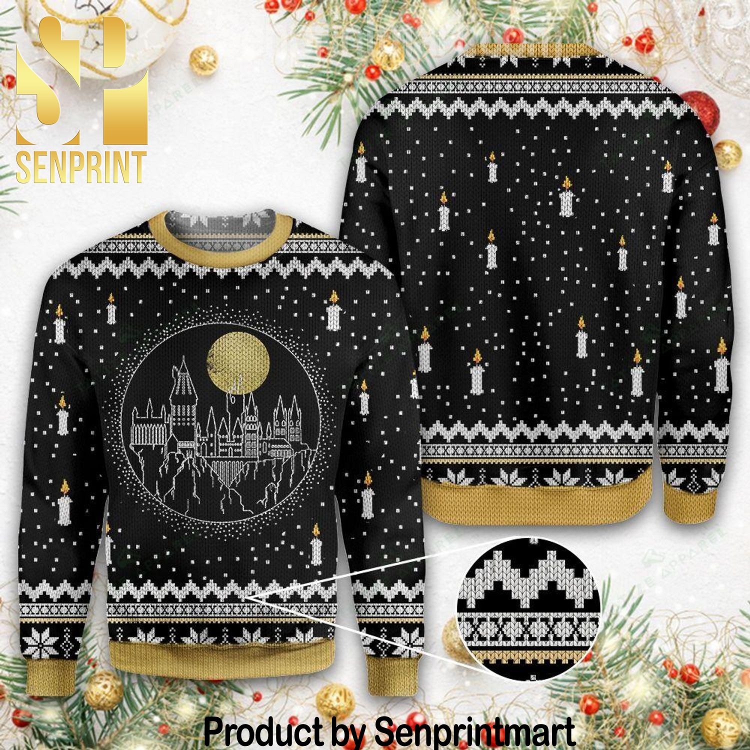 Castle Candles Full Print Ugly Christmas Sweater