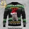 Cat Bookcase Chirtmas Time Wool Knitted Ugly Sweater