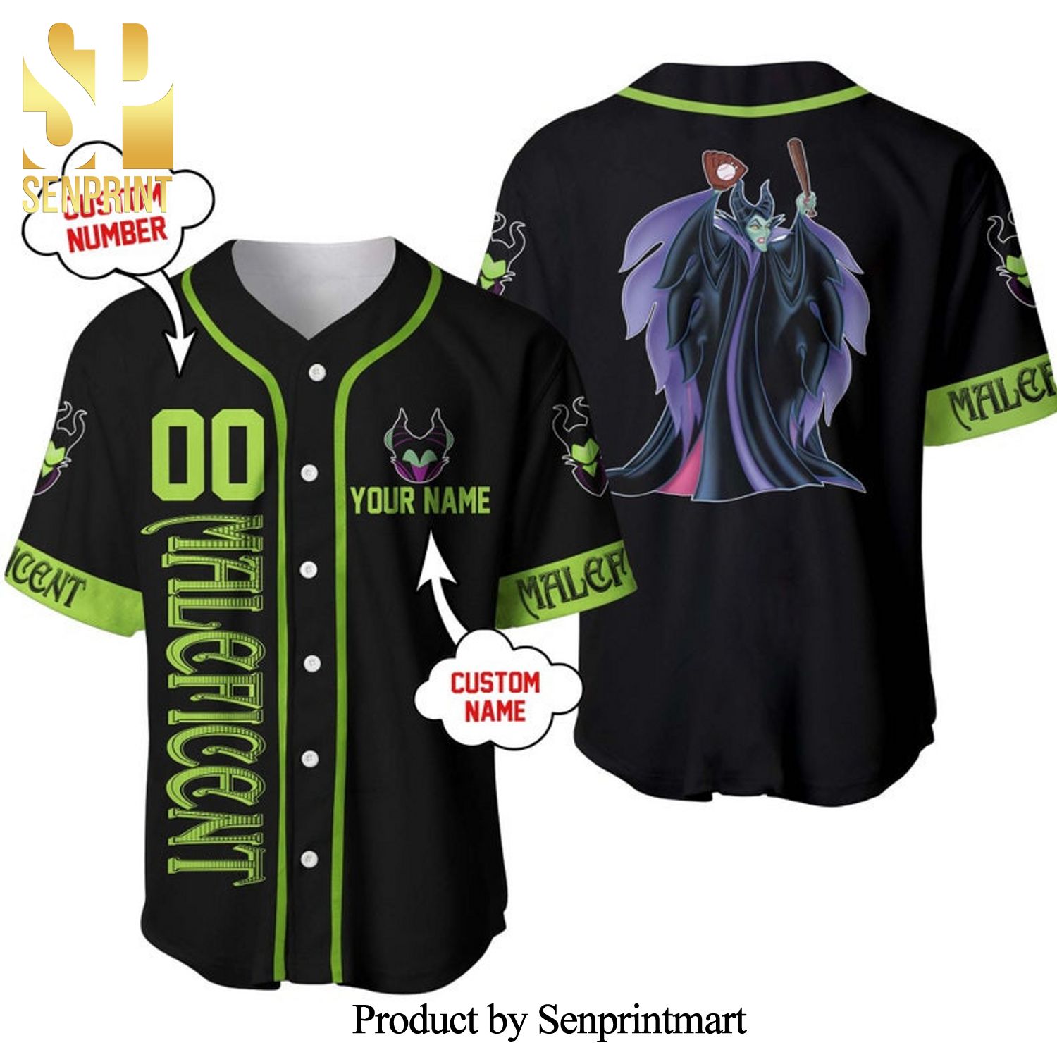 Personalized Maleficent Disney Playing Baseball All Over Print Baseball Jersey – Black