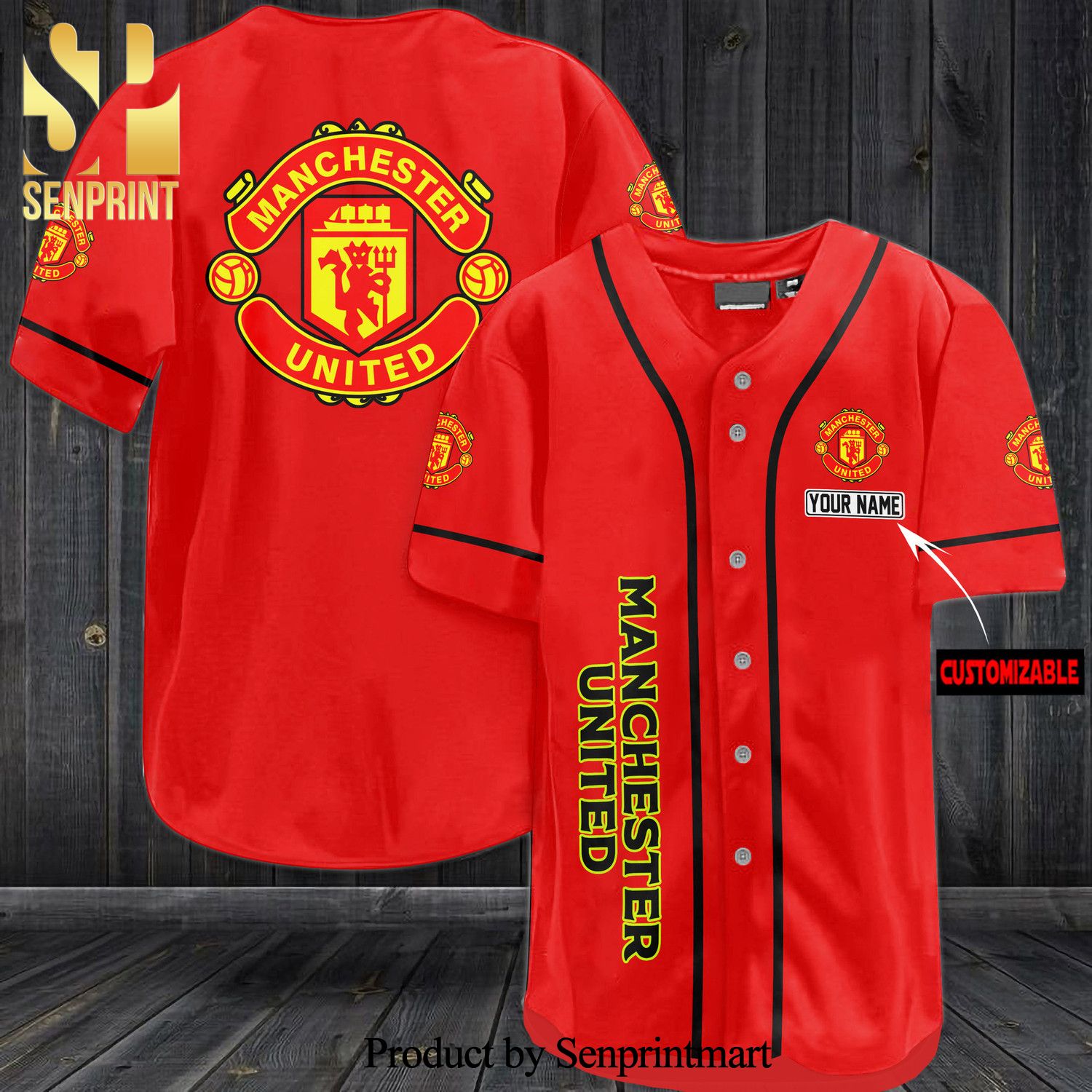 Personalized Manchester United M U All Over Print Unisex Baseball Jersey – Red