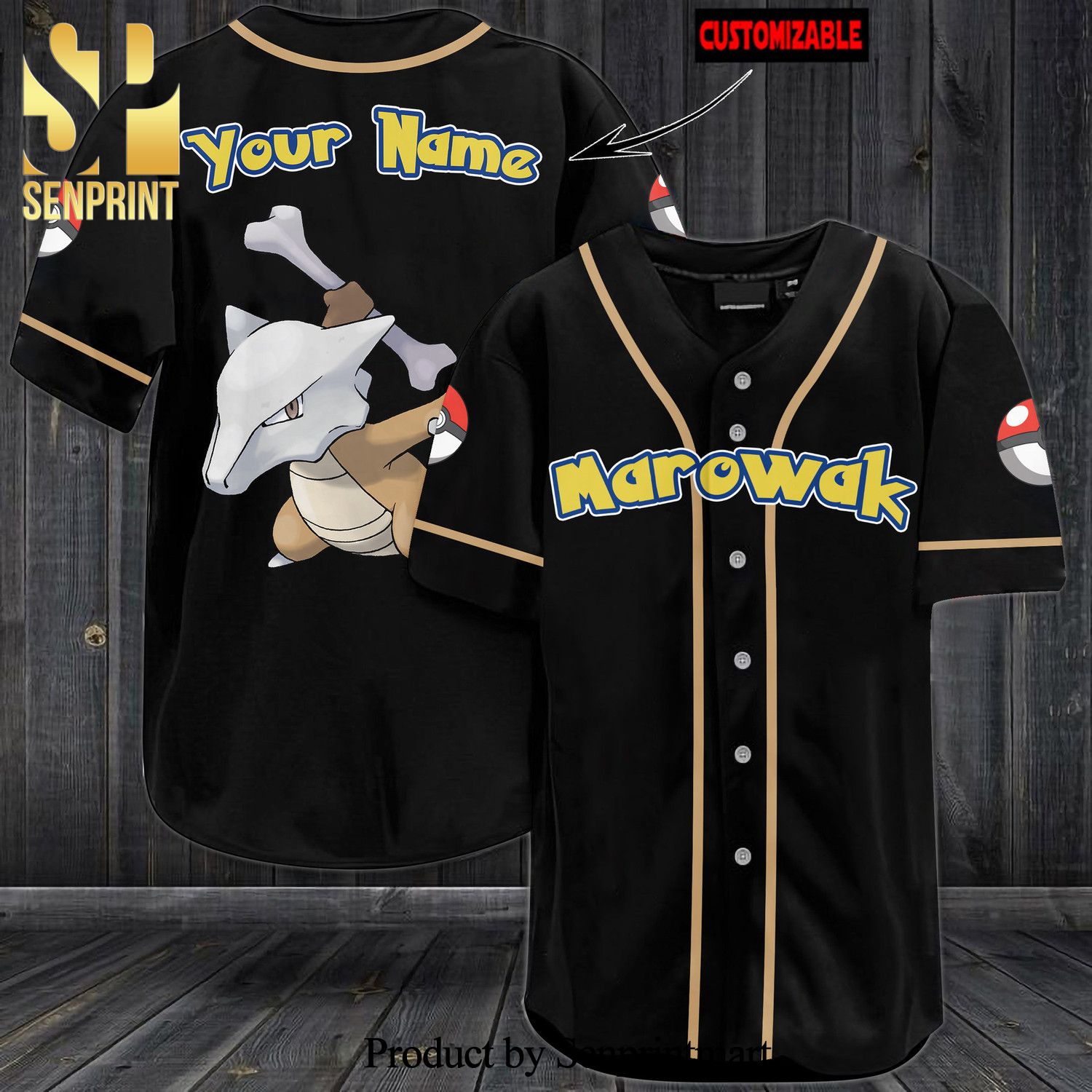 Personalized Marowak All Over Print Baseball Jersey – Black