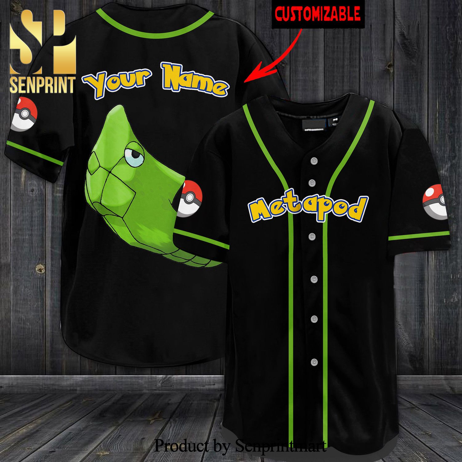 Personalized Metapod All Over Print Baseball Jersey – Black