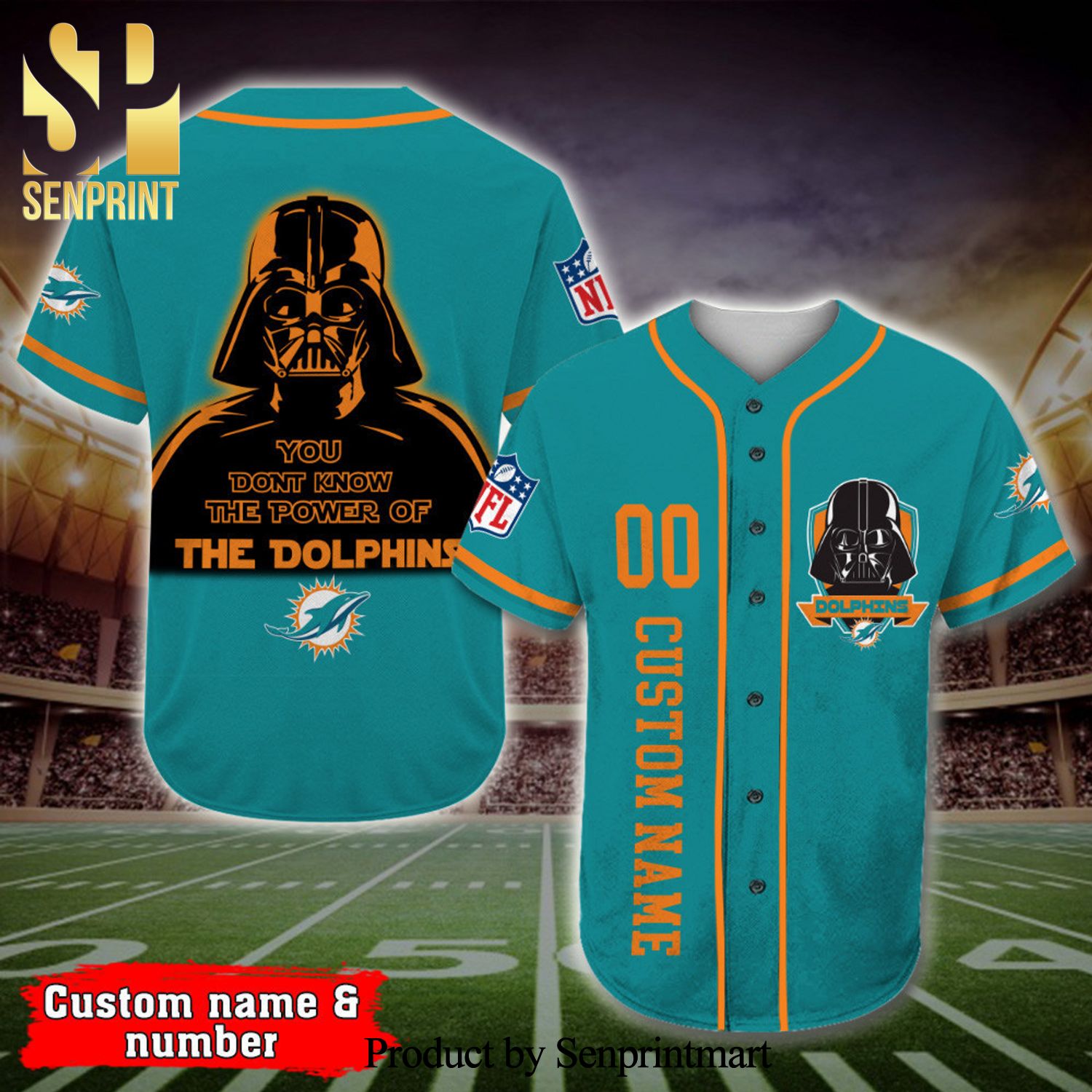 Personalized Miami Dolphins Darth Vader Star Wars Full Printing Baseball Jersey