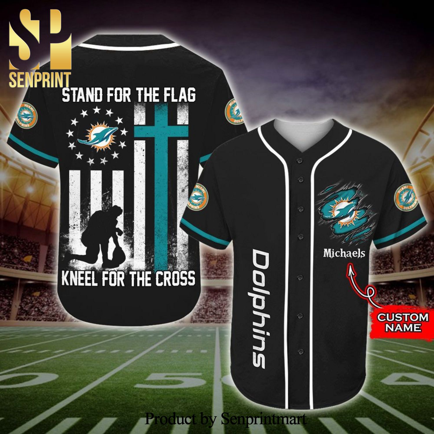 Personalized Miami Dolphins Stand For The Flag Full Printing Baseball Jersey