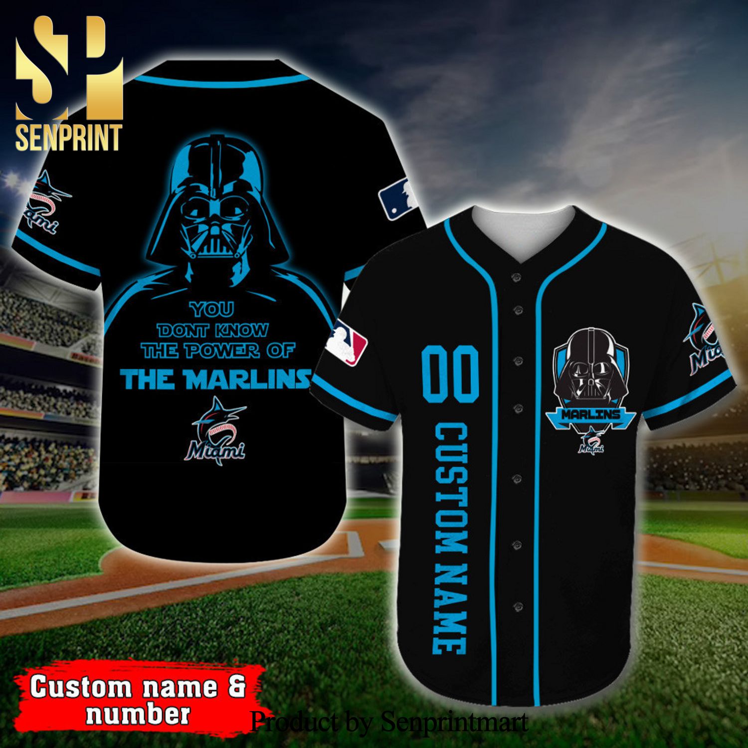Personalized Miami Marlins Darth Vader Star Wars Full Printing Baseball Jersey - Black