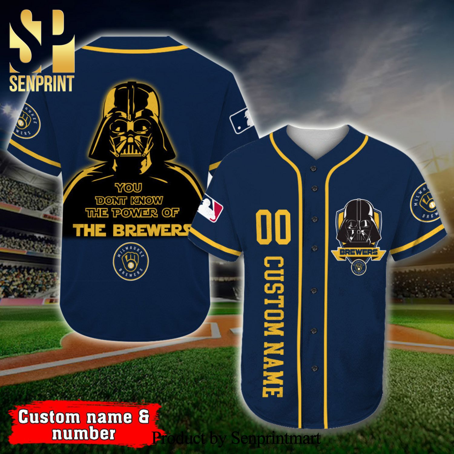 Personalized Milwaukee Brewers Darth Vader Star Wars Full Printing Baseball Jersey - Navy