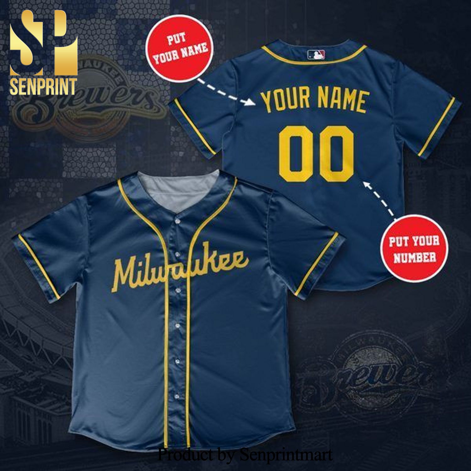 Personalized Milwaukee Brewers Full Printing Unisex Baseball Jersey - Navy
