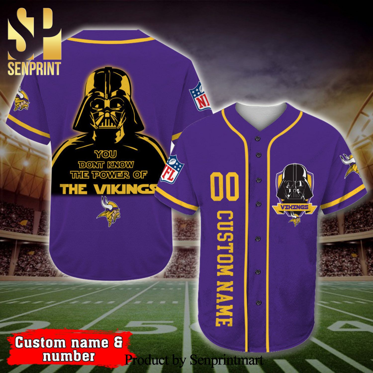 Personalized Minnesota Vikings Darth Vader Star Wars Full Printing Baseball Jersey – Blue