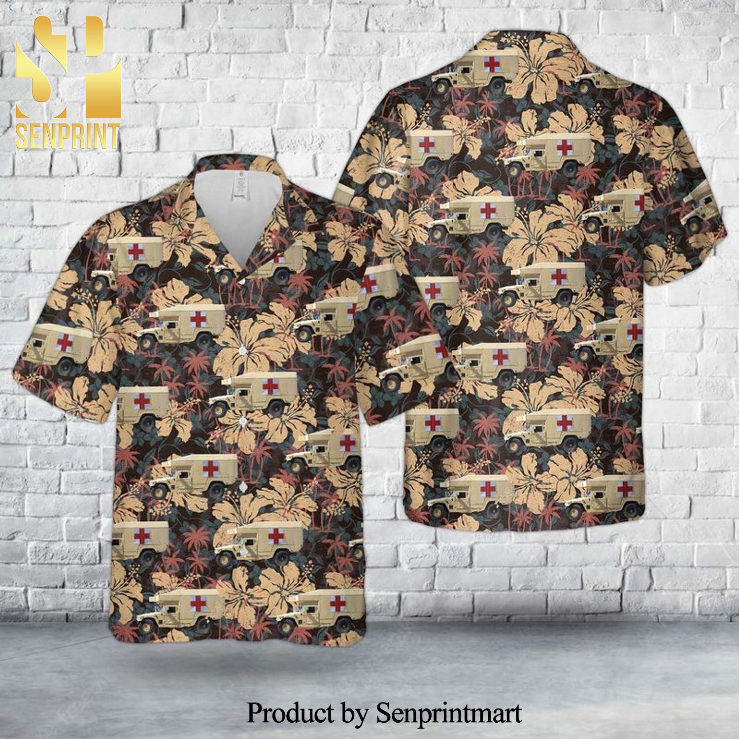 Medical HMMWV M997A3 from the 2-102nd Cavalry of the New Jersey National Guard 50th Infantry Brigade Combat Team Full Print Hawaiian Shirt