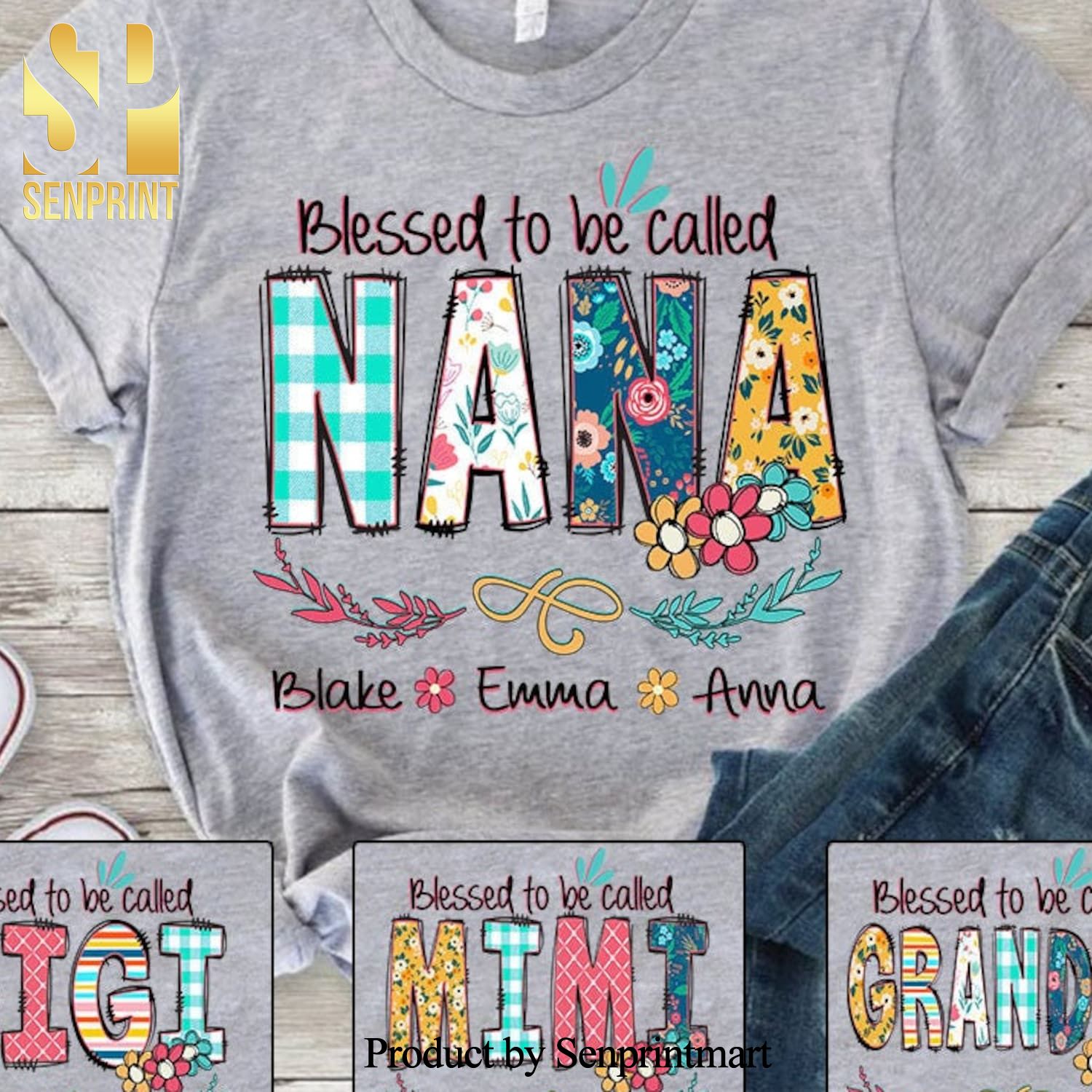 Grandma Shirt Custom Blessed To Be Called Nana Kids Art Flower Nana Shirt