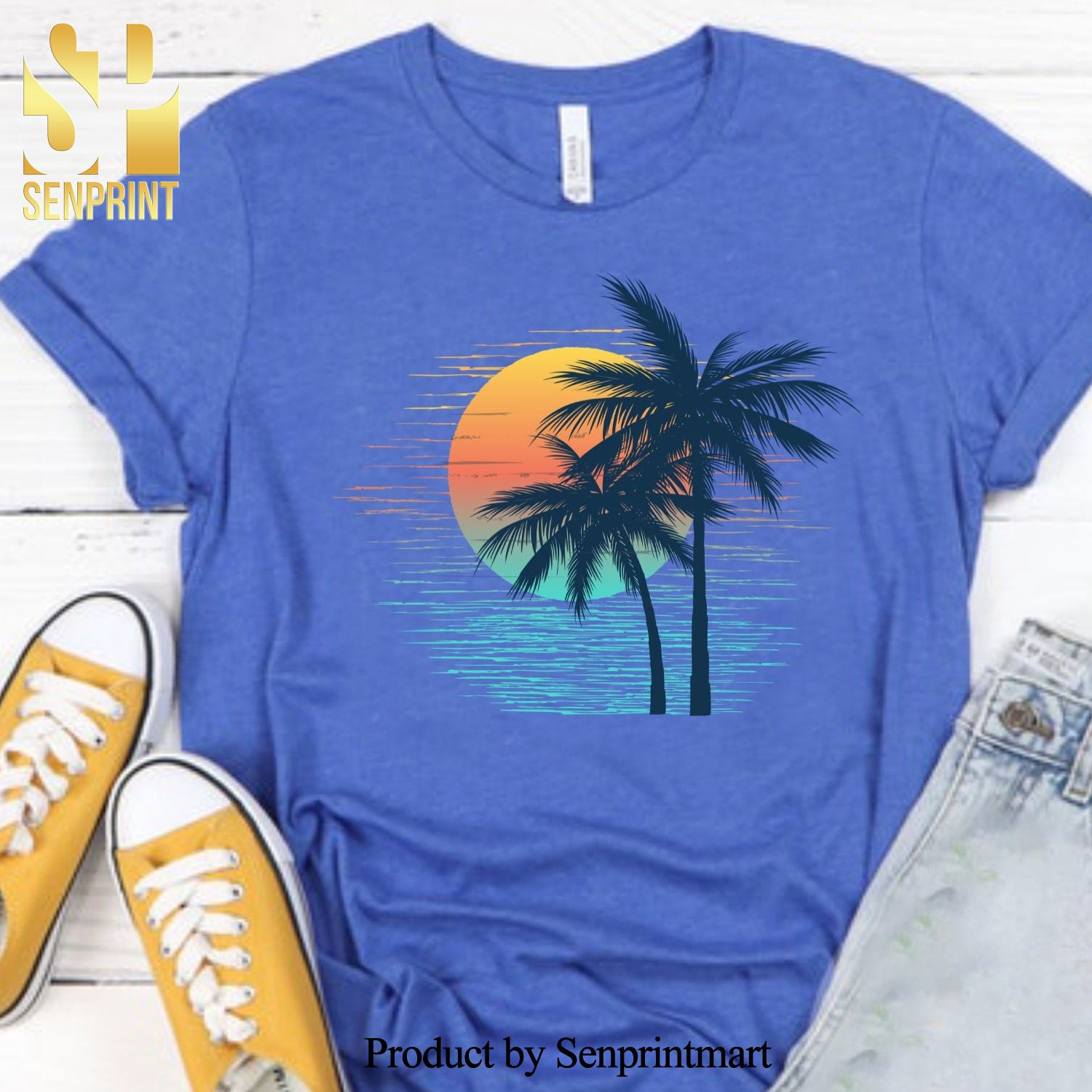 Retro Tropical Sunset Summer Cute Unisex Graphic Shirt,
