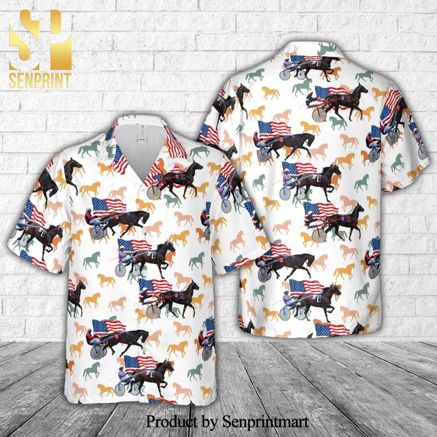 US Harness Horse Racing Full Printing Hawaiian Shirt