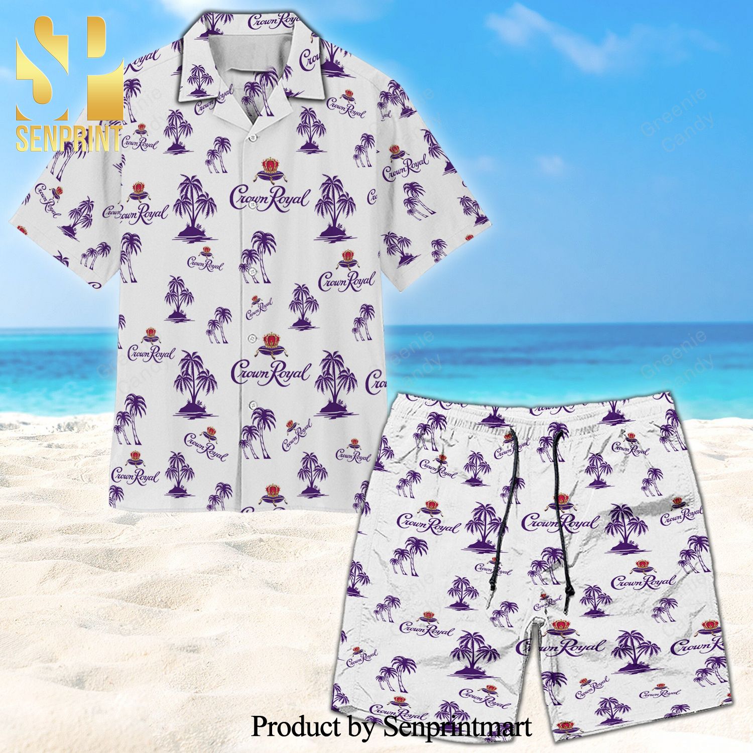 Purple Crown Royal Palm Tree Full Printing Unisex Hawaiian Shirt And Beach Short – White