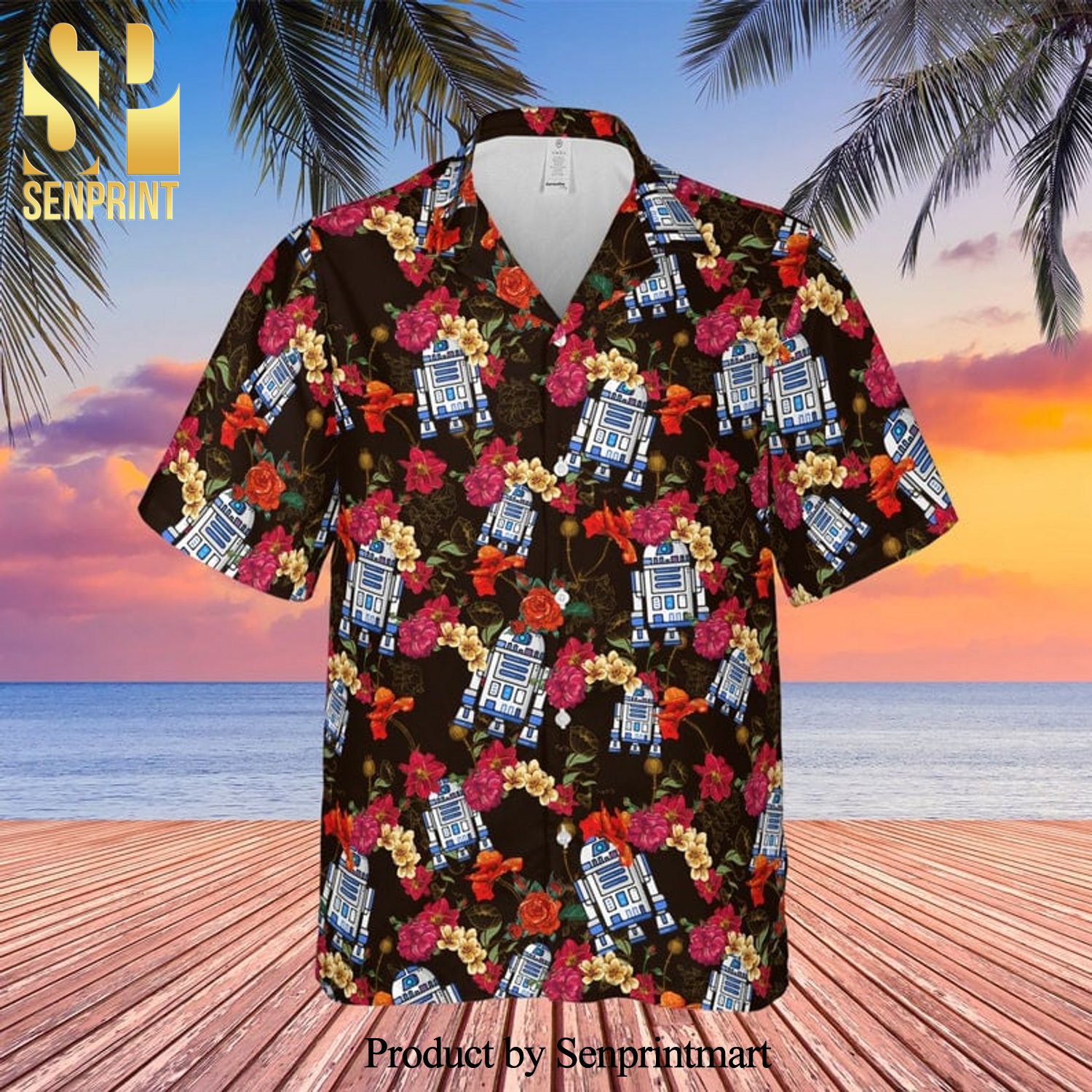 R2-D2 Star Wars Floral Pattern Full Printing Hawaiian Shirt