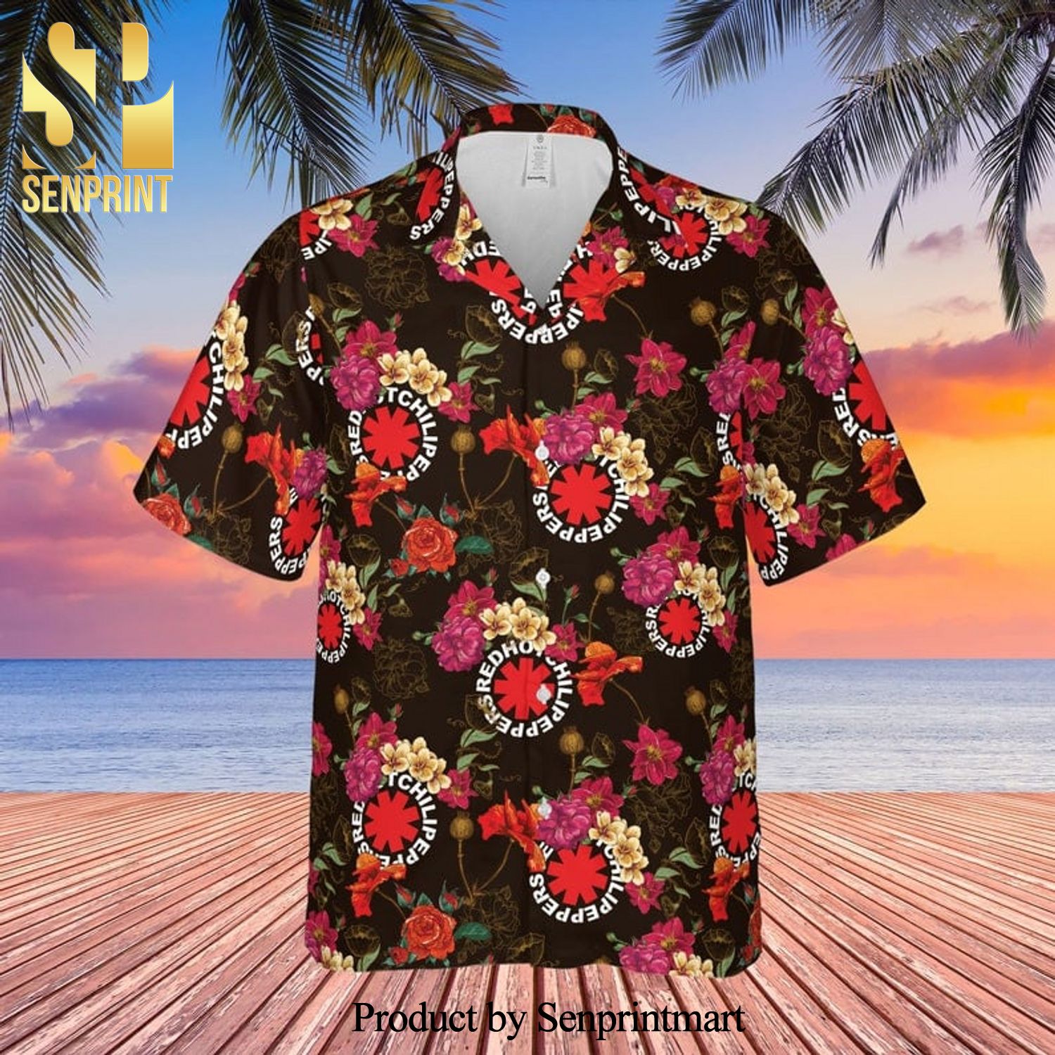Red Hot Chili Peppers Rock Band And Floral Pattern Full Printing Hawaiian Shirt