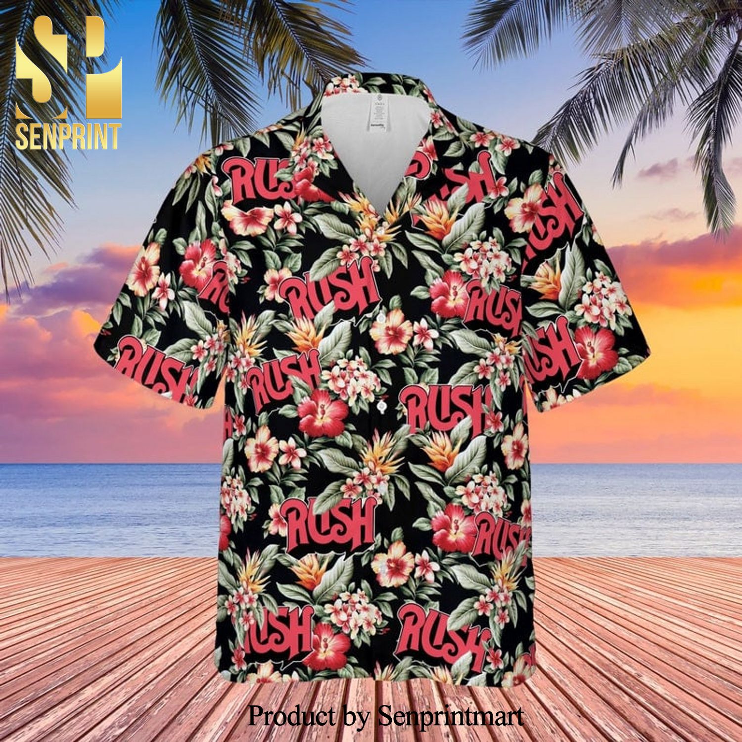 Rush Rock Band And Floral Pattern Full Printing Hawaiian Shirt
