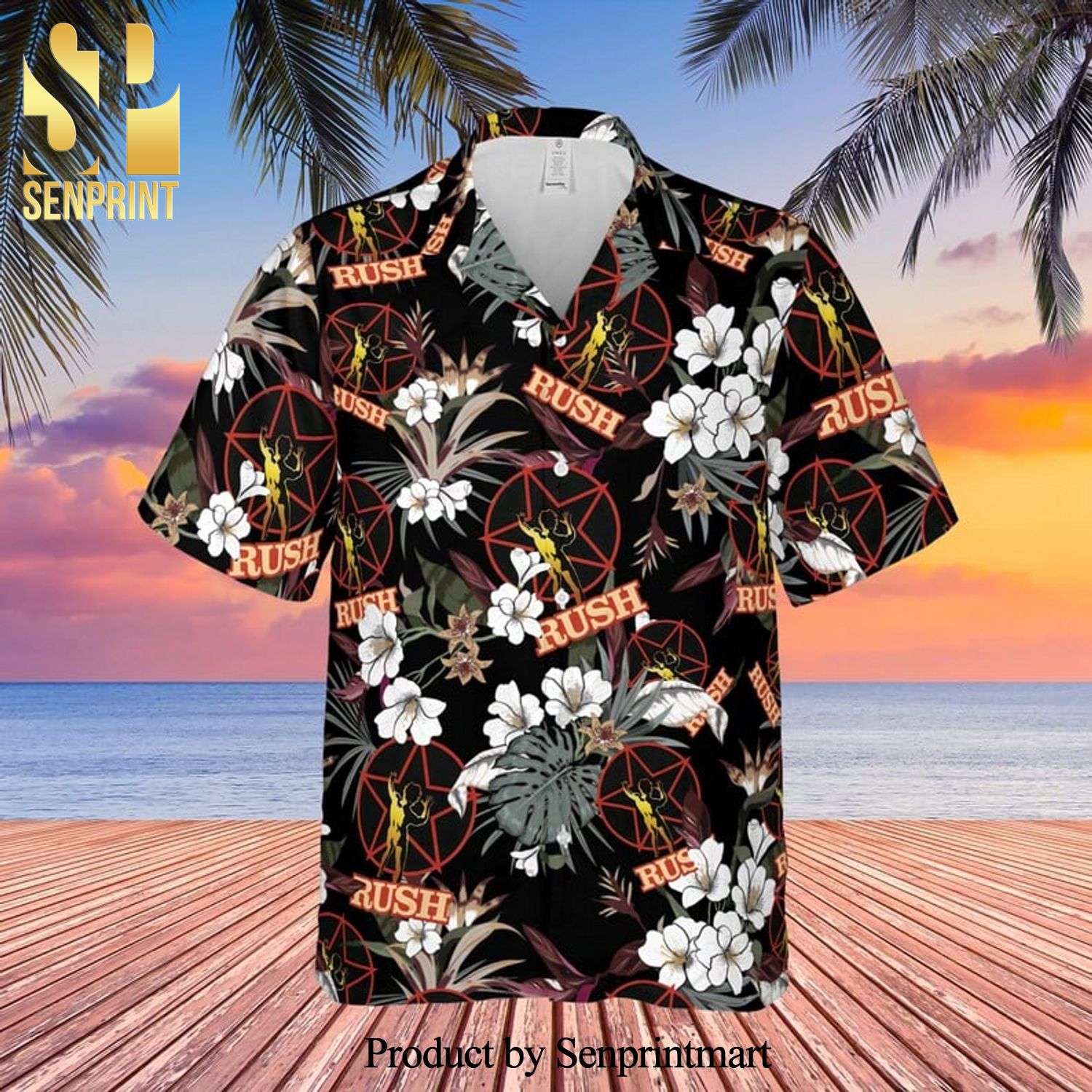 Rush Rock Band And Tropical Forest Full Printing Hawaiian Shirt – Black