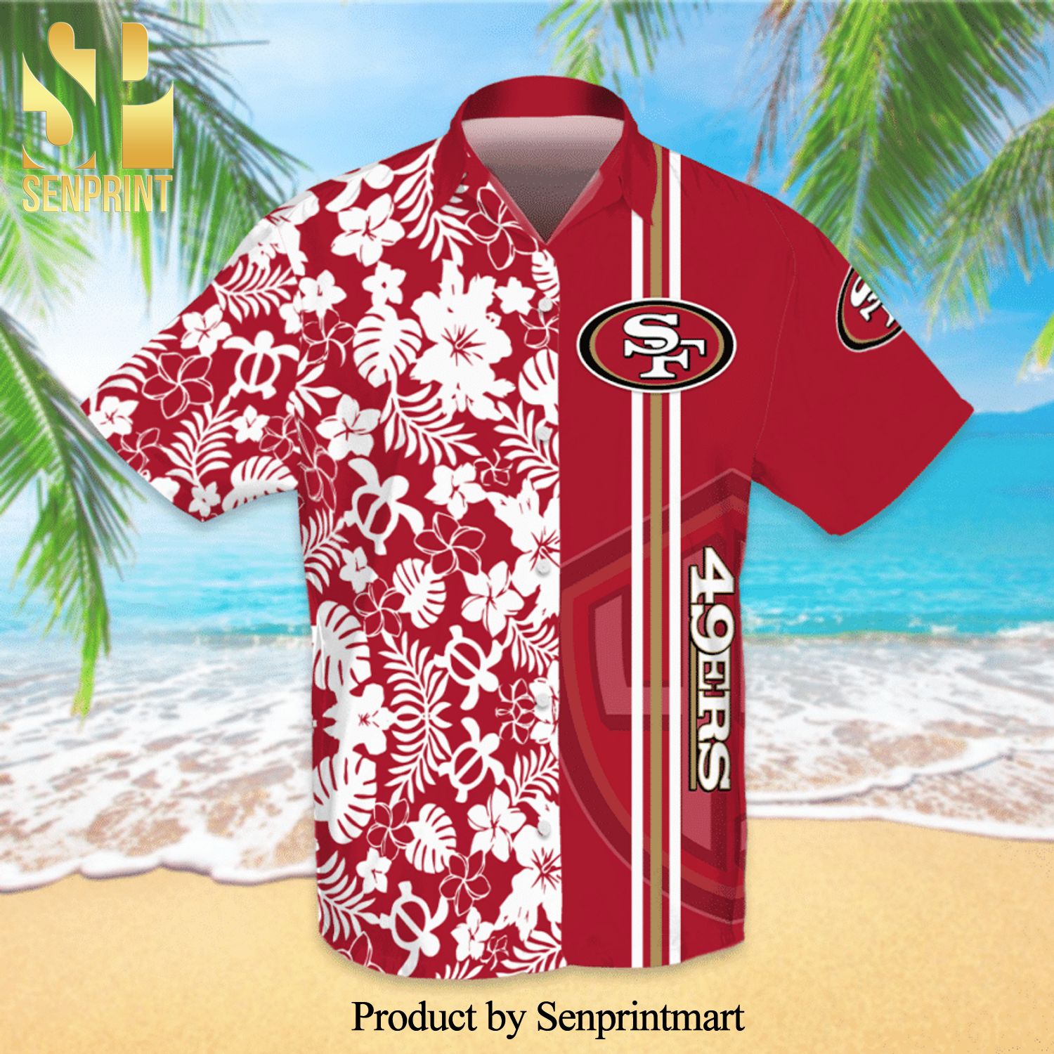 San Francisco 49ers Full Printing Flowery Short Sleeve Dress Shirt Hawaiian Summer Aloha Beach Shirt – Red