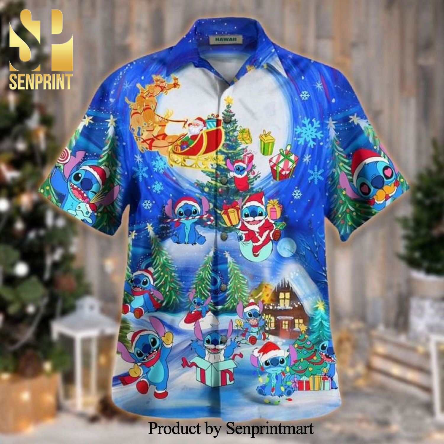 Santa Stitch Disney Christmas Full Printing Hawaiian Shirt