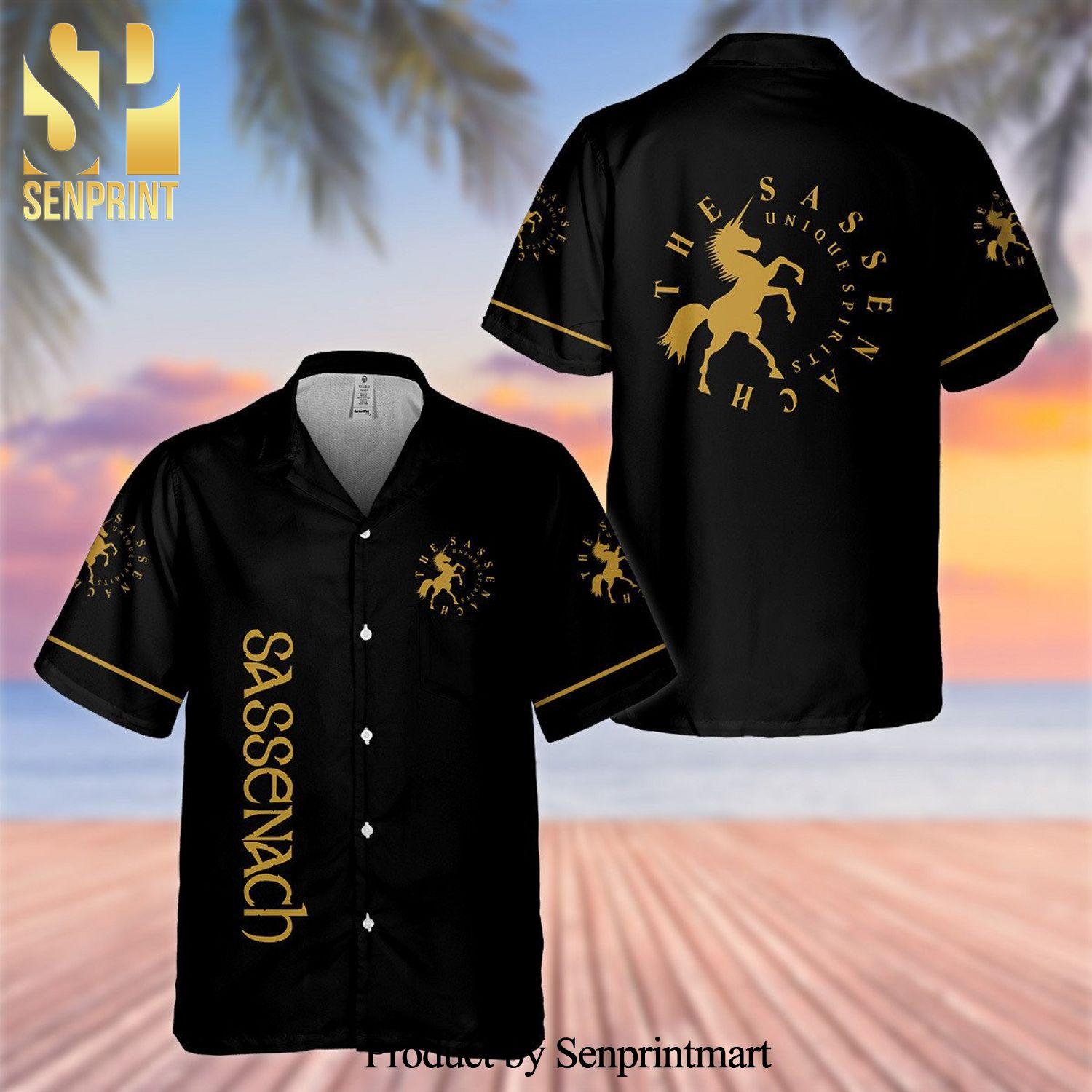 Sassenach Unique Spirits Full Printing Aloha Summer Beach Hawaiian Shirt – Black