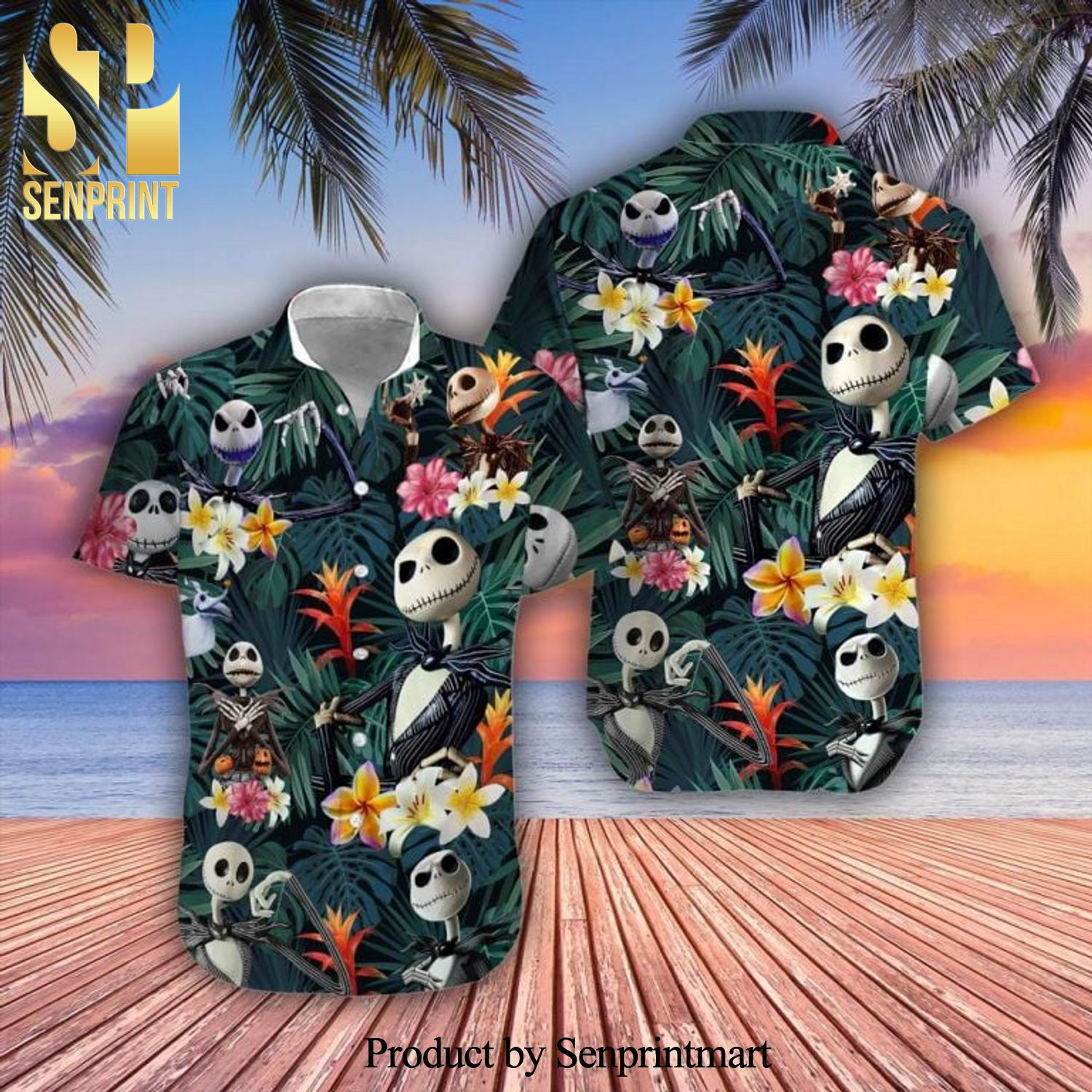 Scary Jack Skellington Nightmare Before Christmas Tropical Forest Full Printing Hawaiian Shirt