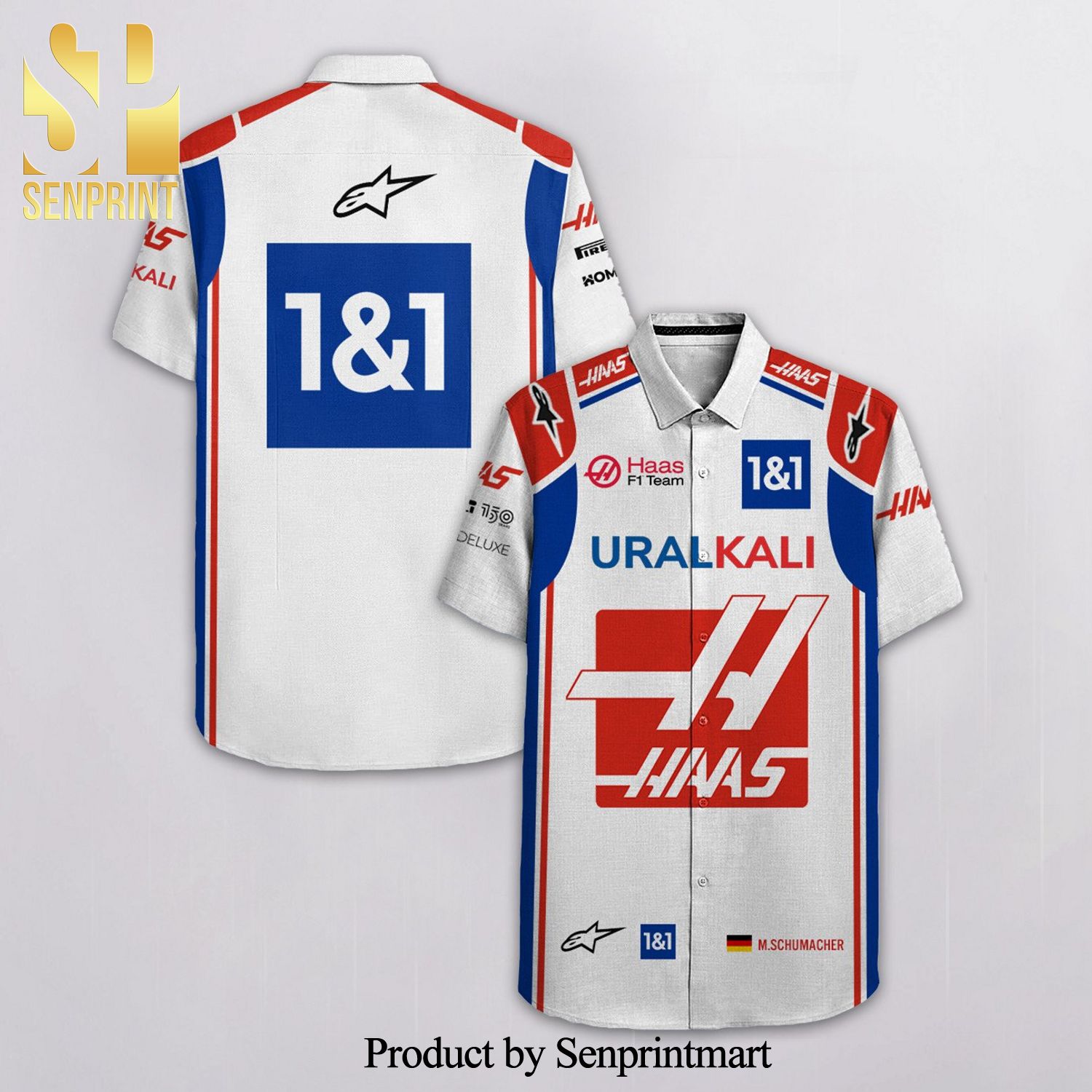 Mick Schumacher Haas F1 Team Racing Uralkali Alpinestars 1&1 Full Printing Hawaiian Shirt – White