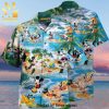 Mickey Minnie Mouse Donald Daisy Duck Surfing S And Catsle Full Printing Hawaiian Shirt – Blue