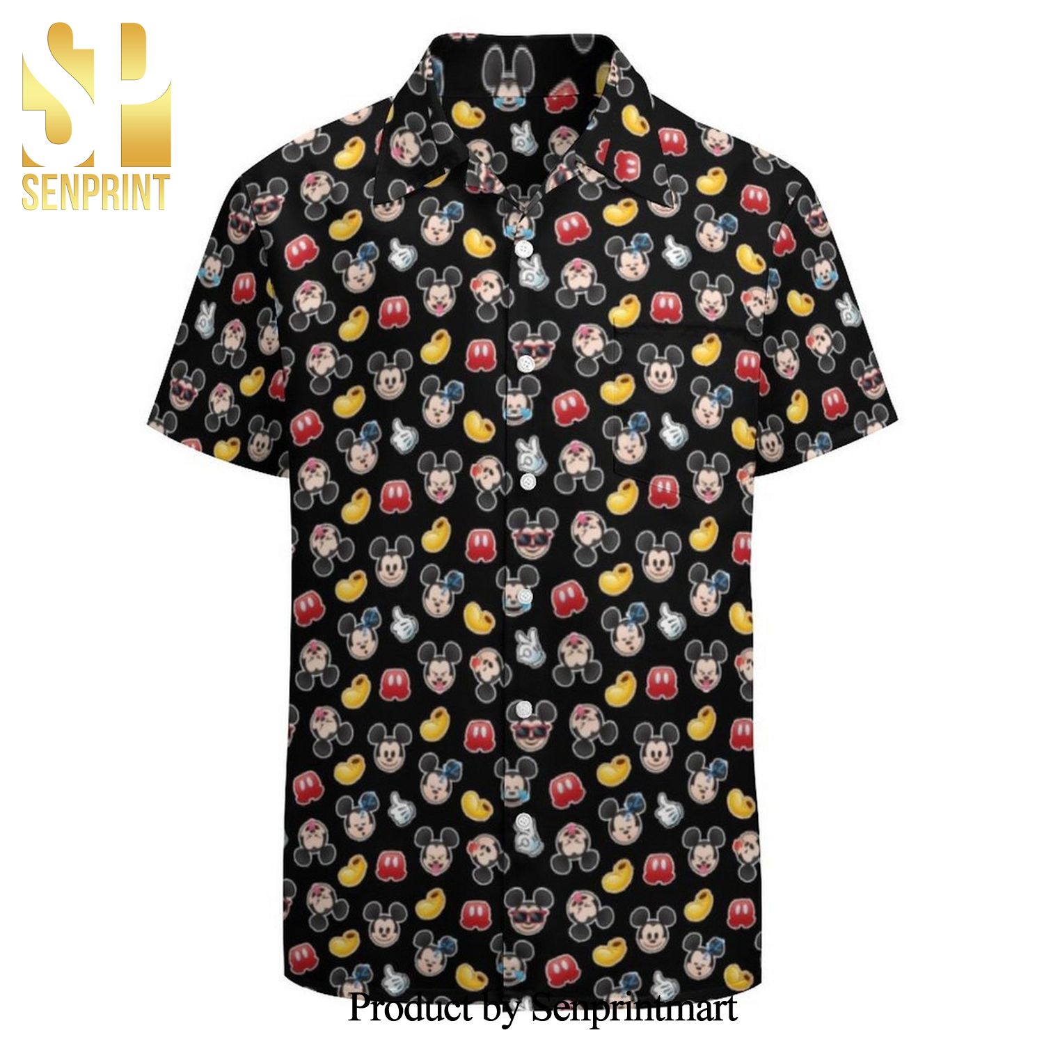 Mickey Mouse Emoji Full Printing Hawaiian Shirt – Black