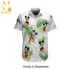 Mickey Mouse Floral Stripe Disney Cartoon Graphics Full Printing Combo Hawaiian Shirt And Beach Shorts – White Blue