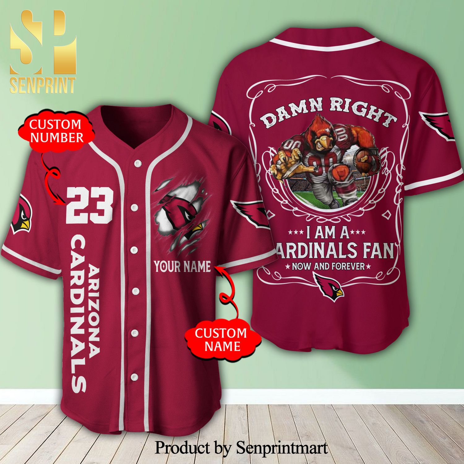 Personalized Arizona Cardinals Full Printing Baseball Jersey