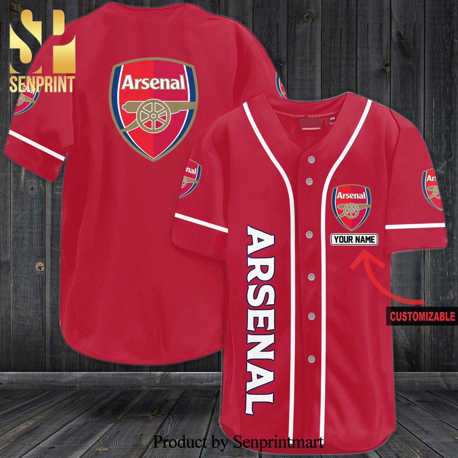 Personalized Arsenal All Over Print Unisex Baseball Jersey