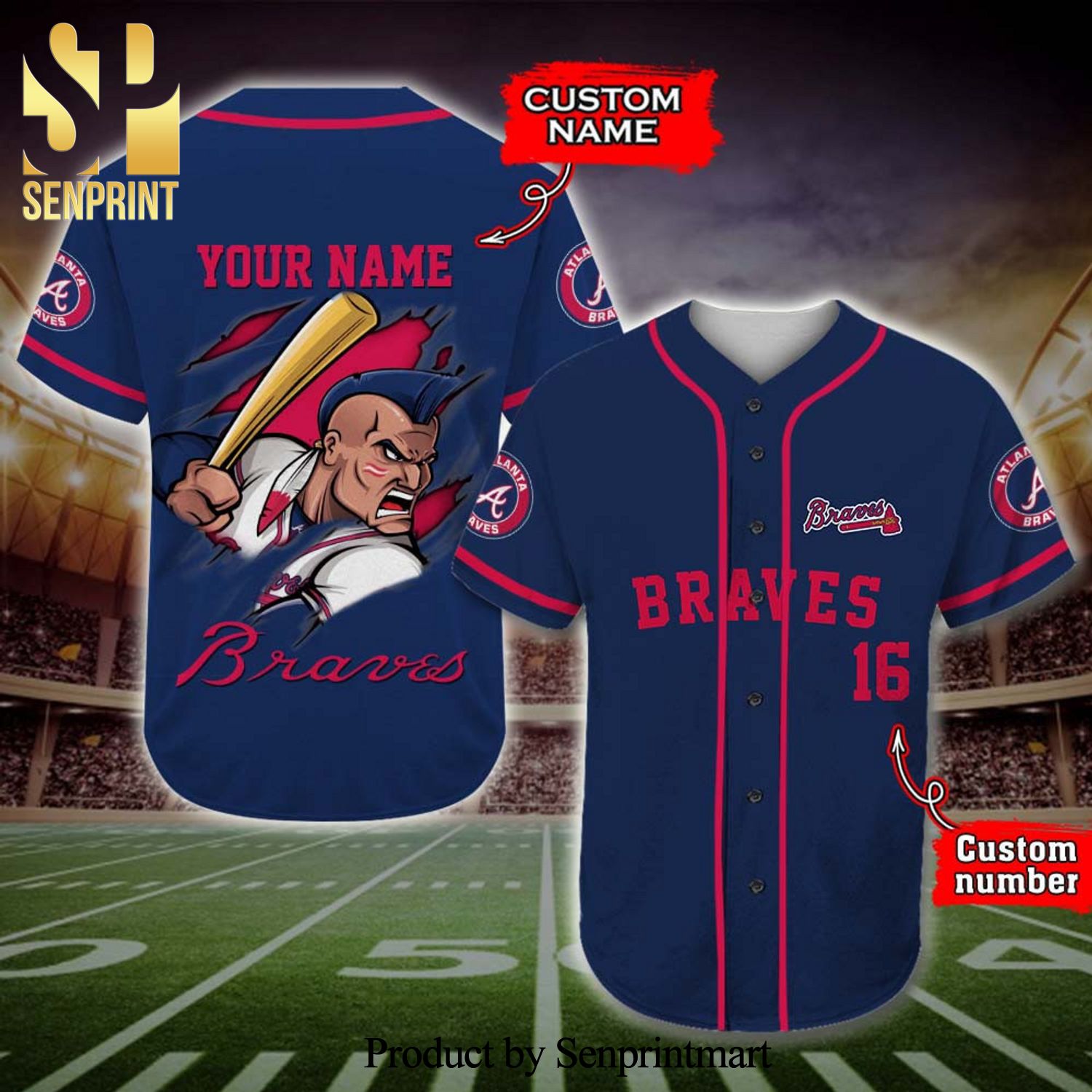 Personalized Atlanta Braves Full Printing Baseball Jersey – Navy